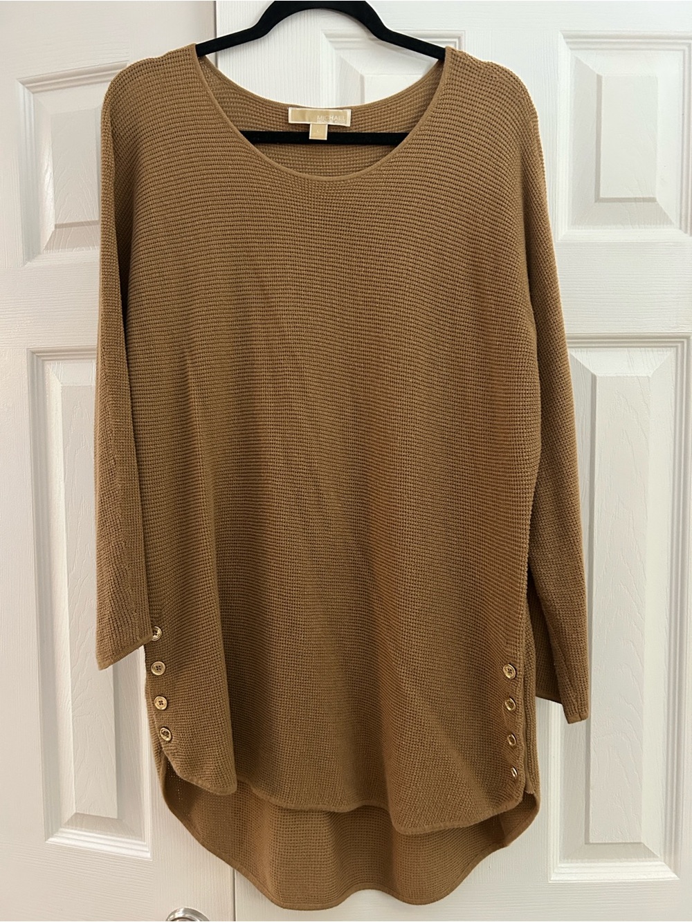 Michael Kors Lightweight Waffle Knit Tunic Sweater - Camel
